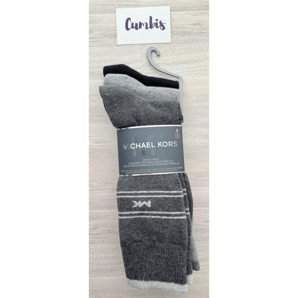 Michael Kors 3-Pair Men's Dress Crew Socks Size 7-12 Gray Black NEW - Picture 1 of 10